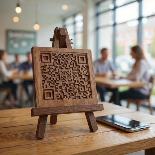 QR code décoratif présenté dans une agence immobilière