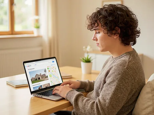 Consultation d'annonces avec photos et carte sur ordinateur